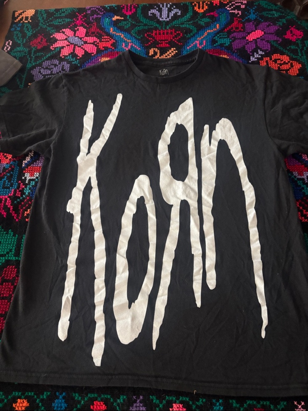 Korn Logo Black Band Tee - Large White Print